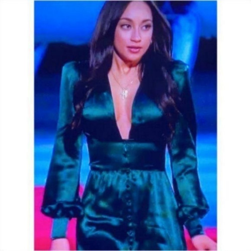 Reformation Nicola Silk Midi Dress Emerald Green 4 - Picture 4 of 12